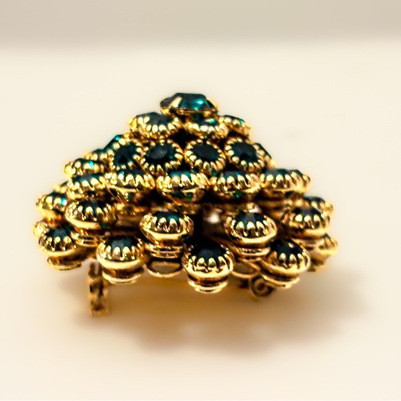 Vintage emerald-teal rhinestone cluster brooch - Picture 12 of 13